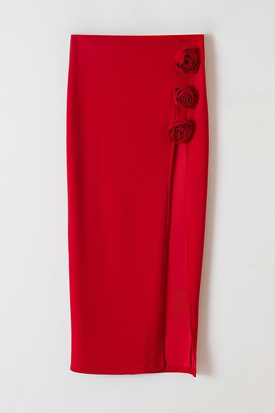 Trendyol Collection Roter Midirock mit Rosendetails, limitierte Auflage TPRAW25ET00000