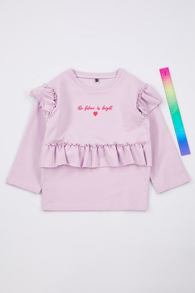 TRENDYOLKIDS Люляков суичър с лозунг и волани за момиче Tkdaw25sw00033