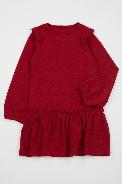 TRENDYOLKIDS Rotes gerades Strickkleid mit Rüschen für Mädchen TKDAW25EL00020