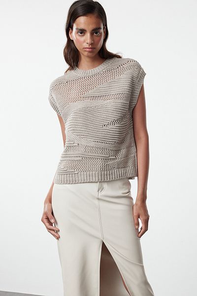 Trendyol Collection Трикотажен пуловер с кръгло деколте с камъни - TWOAW25SV00025