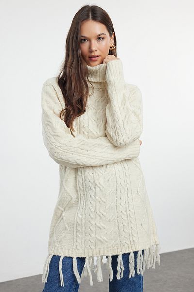 Trendyol Modest Pullover aus Haarstrick mit Troddeln und Strasssteinen - TCTAW25AK00042