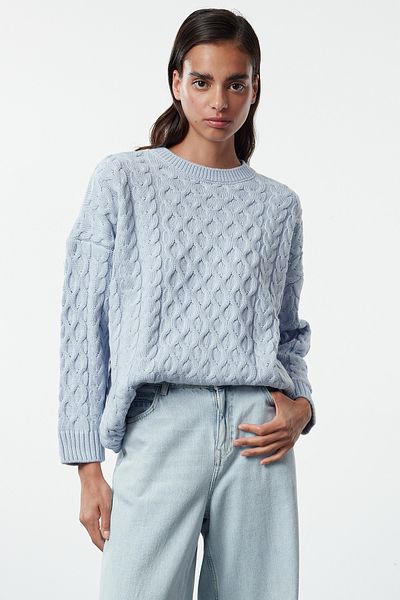 Trendyol Collection Pulover din tricot albastru cu gât împletit cu păr - TWOAW25KZ00311