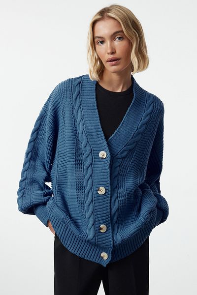 Trendyol Collection Indigo Wide Fit - Strick-Cardigan TWOAW22HI0176