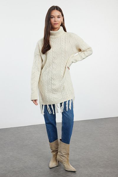 Trendyol Modest Pullover aus Haarstrick mit Troddeln und Strasssteinen - TCTAW25AK00042