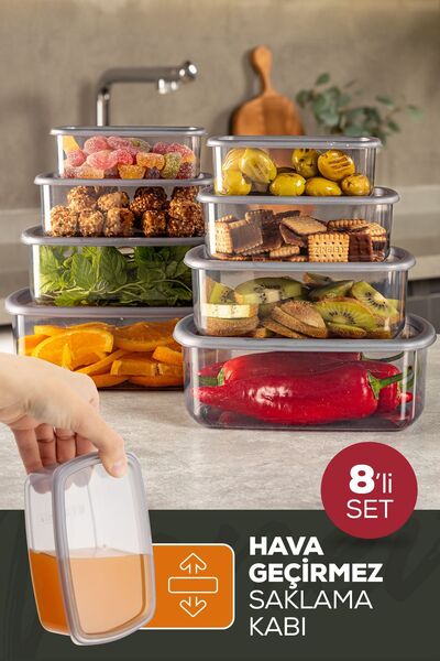 Vienev طقم تخزين محكم أنثراسايت مكون من 8 قطع - 250-500-750-1200 مل