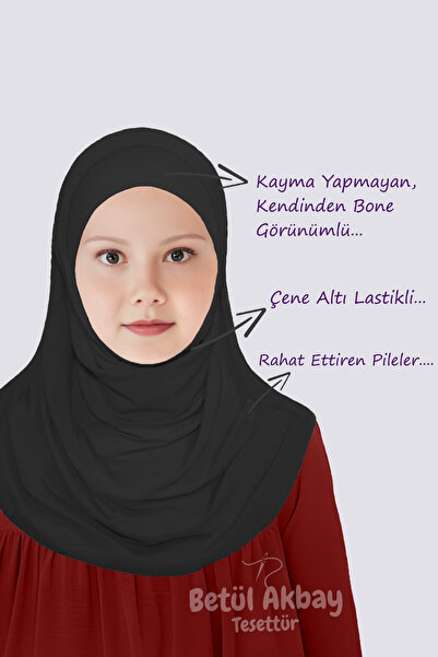 Betül Akbay Kız Çocuk Pratik Başörtü Pamuklu Meryem Model Siyah