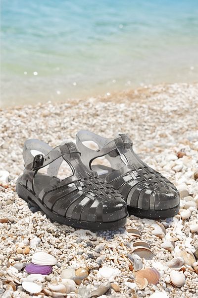 TRENDYOL SHOES Sandale de dama Jelly Negru Glitter TAKSS24SD00006