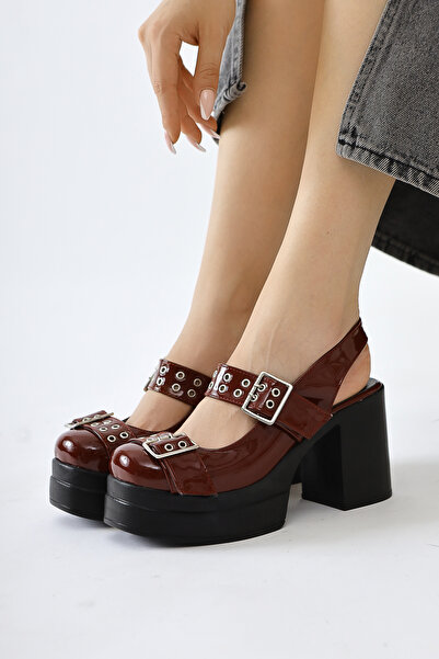 Limoya Marise Burgundy Patent Leather Oval Toe Platform Double Belt Accessory Women's Casual Shoes Opportunity Product