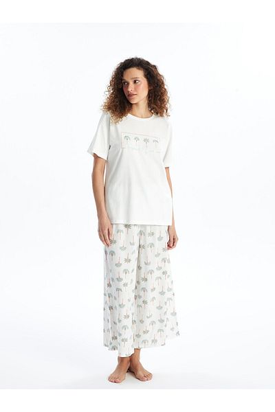 LC Waikiki Capri-Pyjama-Set für Damen – Rundhalsausschnitt, kurze Ärmel