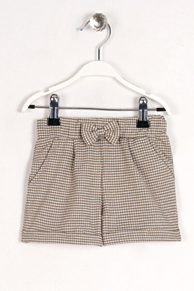 zepkids Pitikareli Düğmeli Ön Cep Kapaklı Bej Renk Kız Çocuk Sort