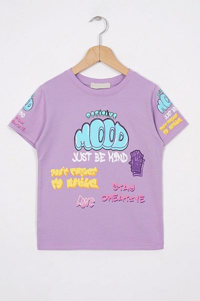 zepkids Lilac Colored Text Printed Girl's T-Shirt