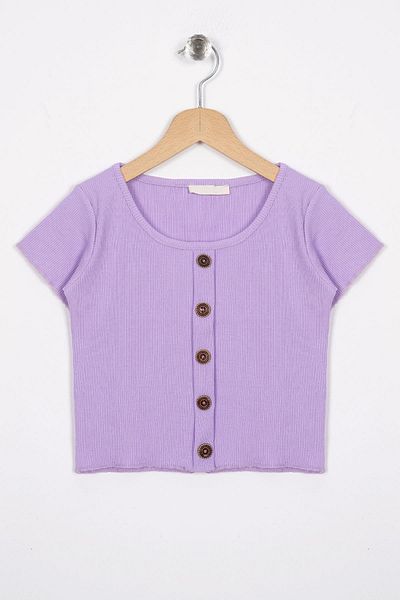zepkids Crew Neck Short Sleeve Ribbed Lilac Color Girl's T-Shirt
