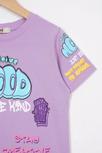 zepkids Lilac Colored Text Printed Girl's T-Shirt