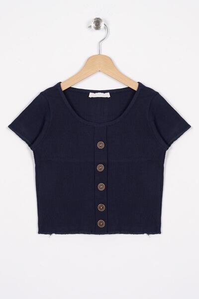 zepkids Велосипедний комір, короткий рукав, синій колір, футболка для дівчаток