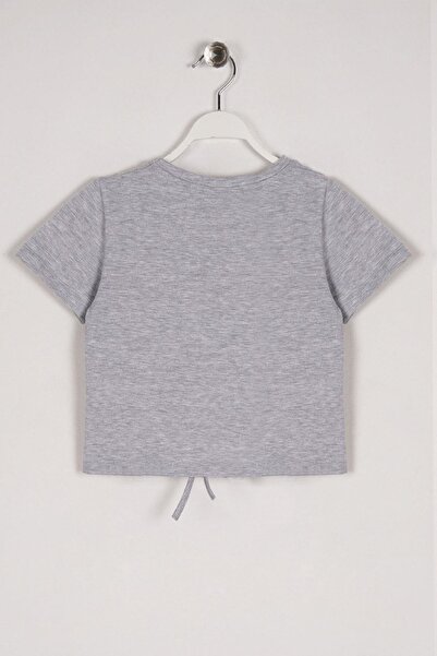 zepkids Κοριτσίστικο μπλουζάκι με λαιμόκοψη με μισό μανίκι με δαντέλα με λεπτομέρειες σε γκρι μελανζέ χρώμα