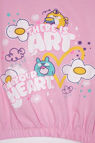 zepkids Există un tricou pentru fete, cu imprimare artistică, de culoare roz deschis