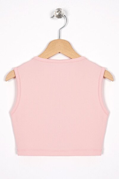 zepkids Crew Neck Zero Sleeve Cross Waist Detailed Pink Color Girl's T-Shirt