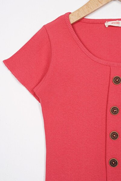 zepkids Crew Neck Short Sleeve Ribbed Salmon Color Girl's T-shirt