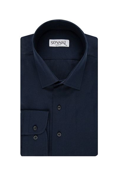 SÜVARİ Ανδρικό πουκάμισο Süvari Slim Fit Navy Blue Plain