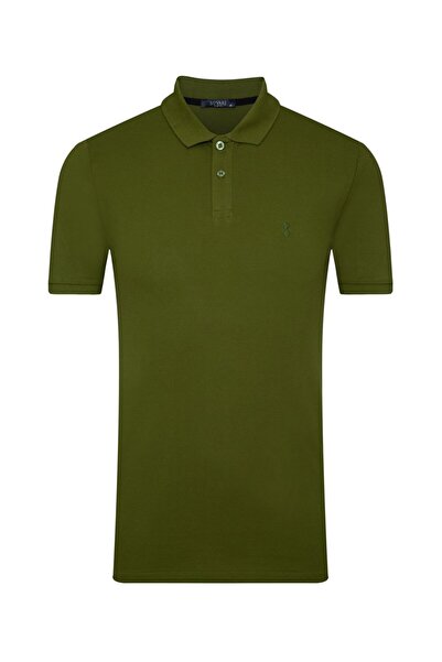 SÜVARİ Ανδρικό μπλουζάκι Süvari εφαρμοστό Polo με ανοιχτό πράσινο γιακά