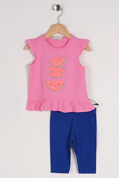 zepkids Crew Neck Short Sleeve Watermelon Printed Skirt Frilly Pink Color Gir...