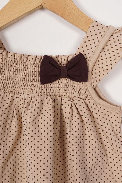 zepkids Square Collar Ruffle Sleeve Polka Dot Beige Polka Dot Color Girl's Tights Set