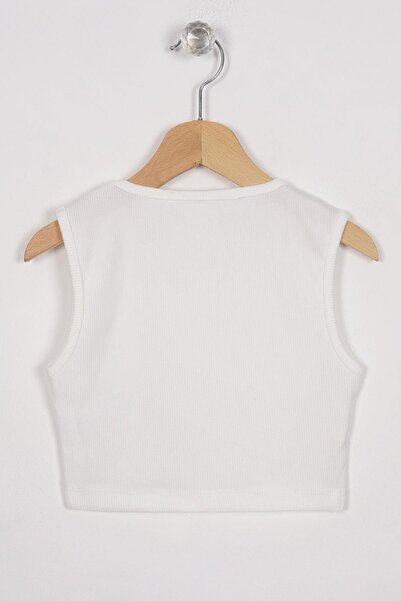 zepkids Κοριτσίστικο μπλουζάκι Crew Neck Zero Sleeve Cross Waist Λεπτομερές εκρού χρώματος για κορίτσια