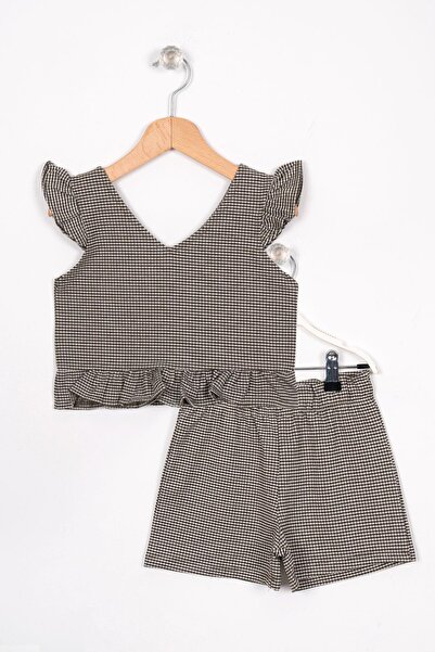 zepkids Костюм для дівчинки з V-подібним коміром та воланами, кольору хакі