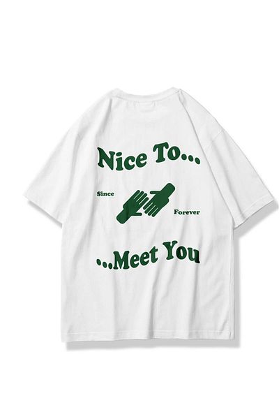 Trendiz Unisex Nice To Meet You Tshirt White