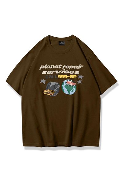 Trendiz Unisex Repair Planet T-shirt Καφέ