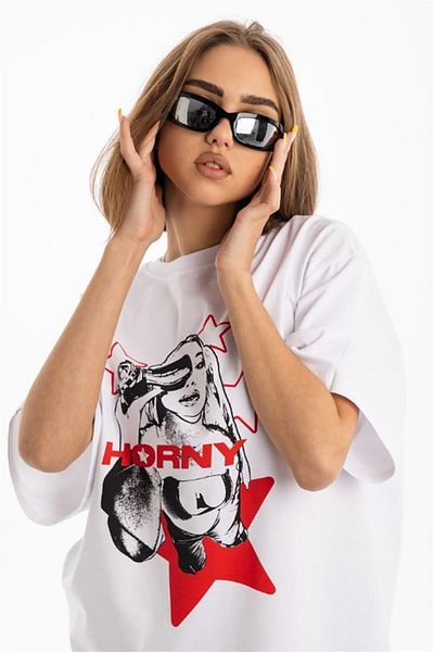 Trendiz Unisex Horny Star Tshirt Λευκό