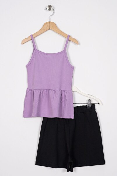 zepkids Lilac Girl's Shorts Set - Button Detailed
