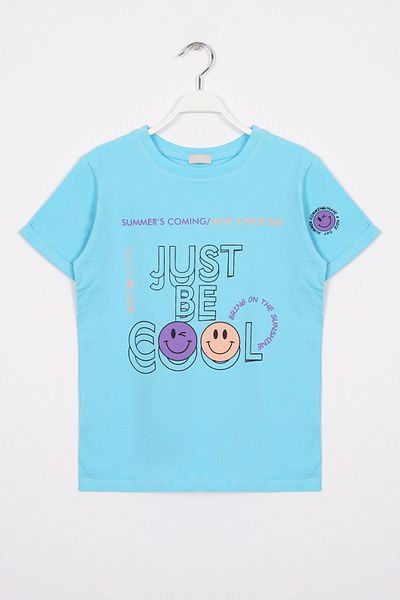 zepkids Tricou albastru cu imprimeu Just Be Cool pentru fetiță