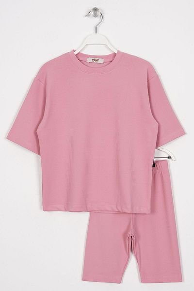 zepkids Σετ κολάν με λαιμόκοψη Dusty Rose Oversize για κορίτσι - κοντομάνικο