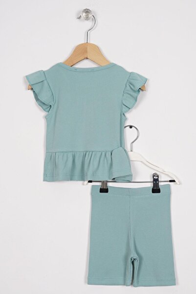 zepkids Green Girl's Tights Set - Ruffled Skirt and Button Detail