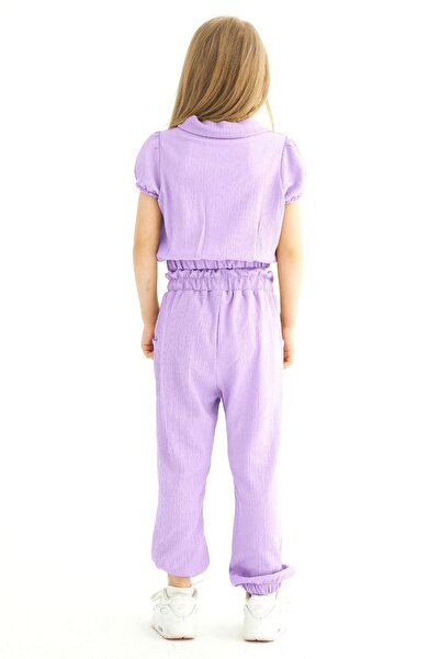 zepkids Lilac Colored Girl's Crew Neck Short Sleeve Watermelon Sleeve Shirt Pants Set