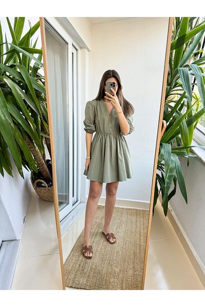 My Blog Balloon Sleeve Premium Kyle Dress - Khaki