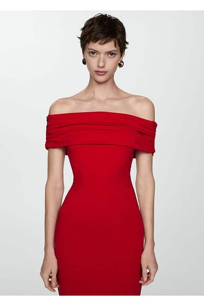 MANGO Woman Off-Shoulder Short Shoulder Dress