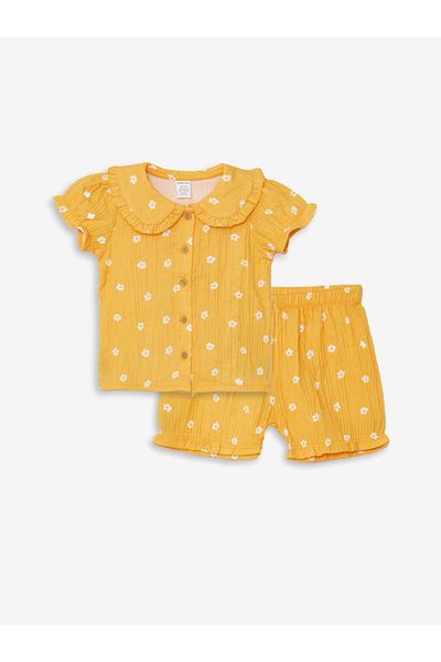 LC Waikiki Baby Collar Sleeveless Floral Print Blouse and Shorts for Baby Girl - Set of 2