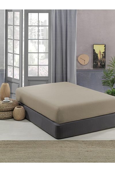 Elavia Home Beige Cotton Double Bed Sheet 160x200