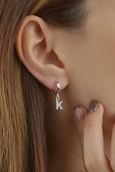 jelux silver 925 Ayar Gümüş Zirkon Taşlı K Harfli Sallantılı Tekli Küpe