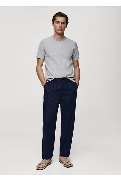MANGO Man 100% Linen Drawstring Pants
