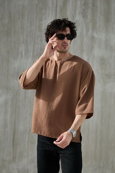 JR Boutique Ανδρικό μπλουζάκι με μακριά μανίκια πάνω από το φως - Καφέ