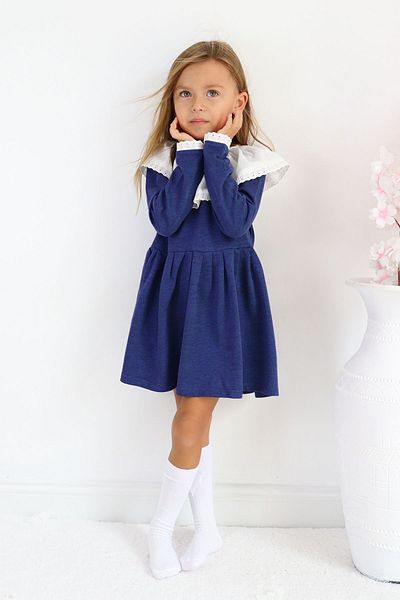 Parla Kids Girl's Belinda Blue Long Sleeve Scallop Collar Detailed Dress