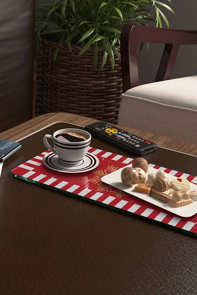 Decovetro Set of 2 Glass Brown and Red and White Patterned Tableware Presentation Table - 30x15 cm