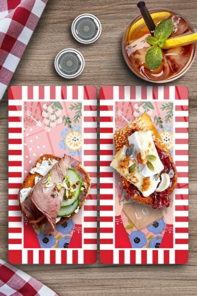 Decovetro Love Patterned Glass Coffee Table Plate - Set of 2 Mixed Colors 30x15 cm