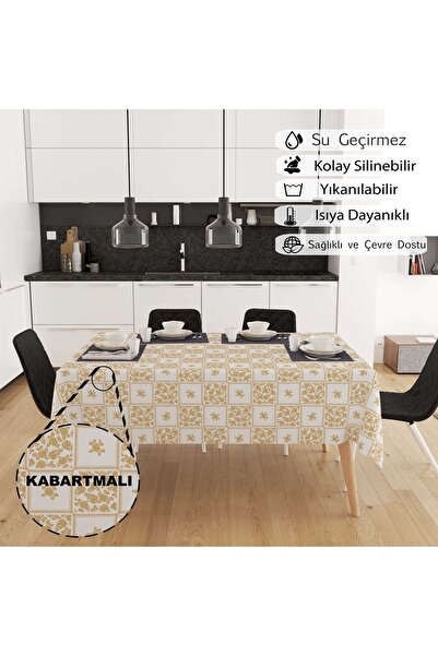 Willuxe Masa Örtüsü Muşamba Yıkanabilir Silinebiilir Leke Tutmaz Kumaş Görünümlü Hijyenik Masa Örtüsü