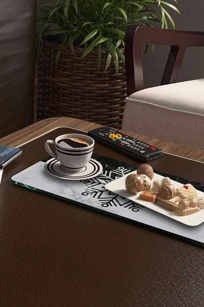 Decovetro Glass Coffee Tableware Presentation Table - Set of 2 Black and White and Patterned Snowflake 30 x 15 cm