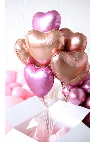 SURPRISE PARTY STORE Pink and Rose Gold Heart Foil Balloon 8 Pieces 18 inch 45 cm Birthday Party Entertainment Celebration Organization