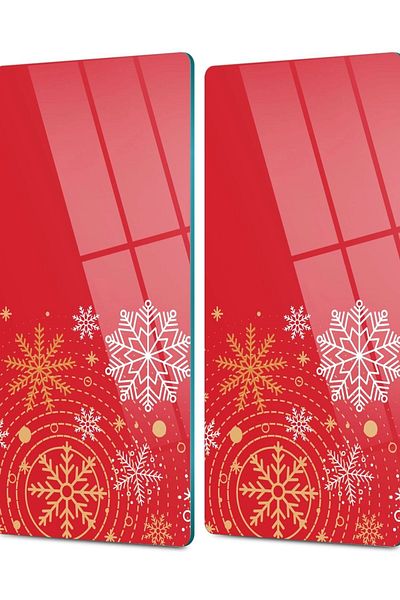 Decovetro Set of 2 Glass Coffee Tableware Presentation Table - Red Snowflakes 30 x 15 cm